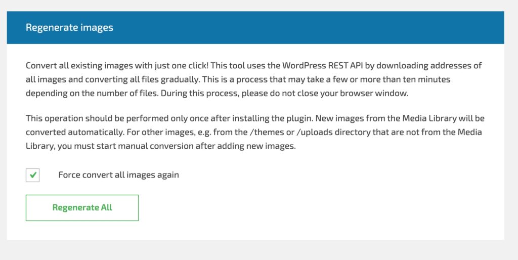 Regenerate images 画像をWebPに変換してPageSpeed Insightsの結果を改善させる WebP Converter for Mediaを使用