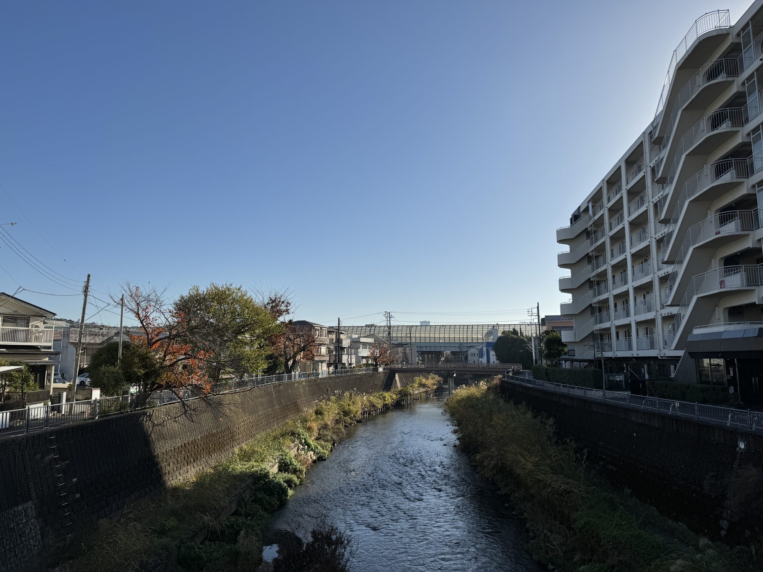 駅から橋を渡る